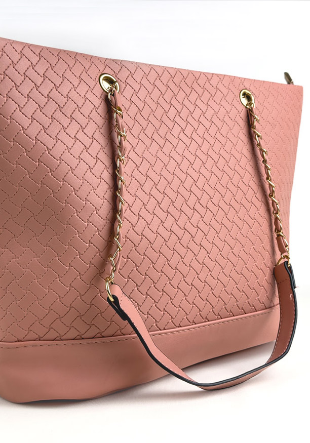 PEACH DECORATIVE CHAIN HAND BAG